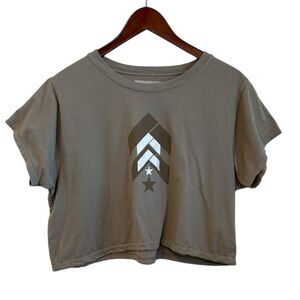 Barry's Chevron Cropped Short Sleeve Women's Graphic Tan White T-Shirt L